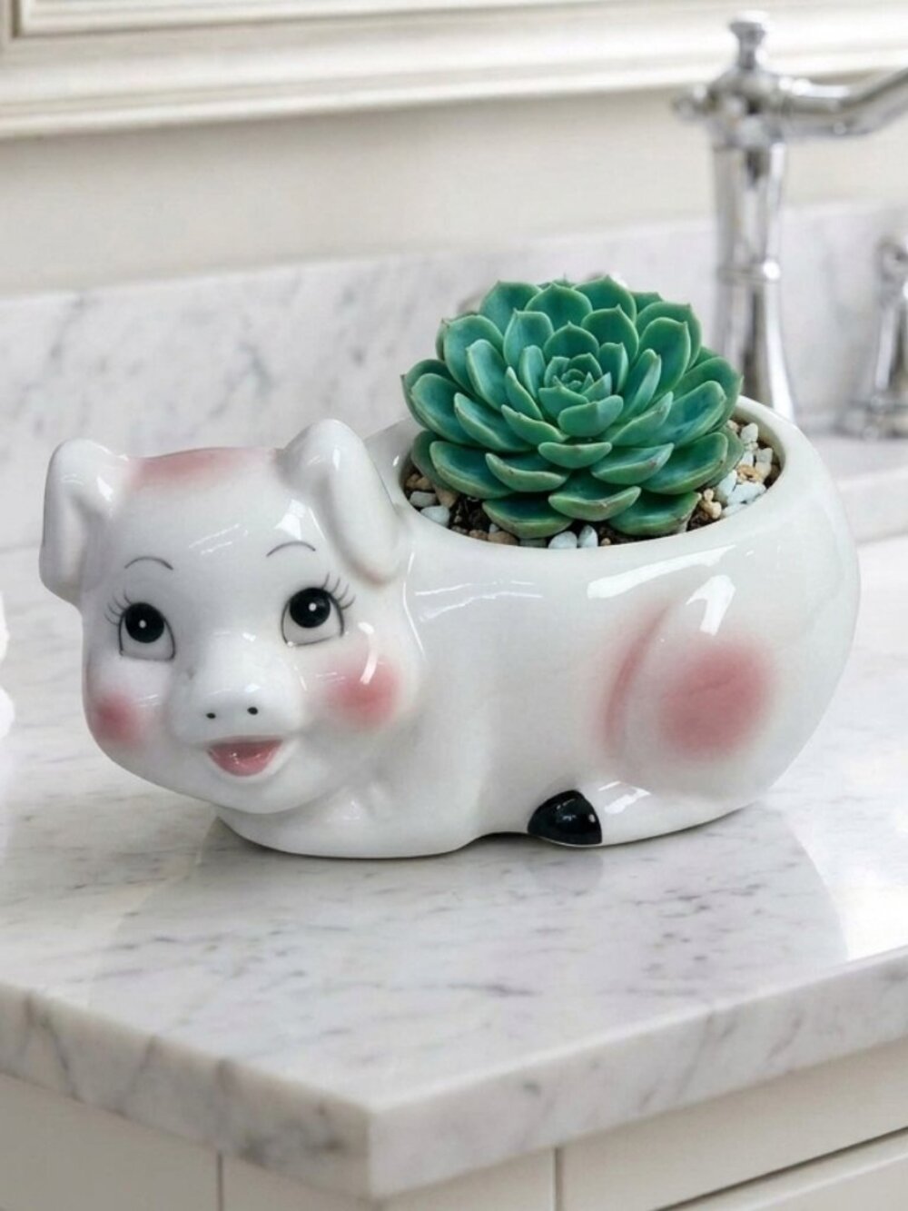 Vintage Small Ceramic Pig Planter Home Decor Collectible